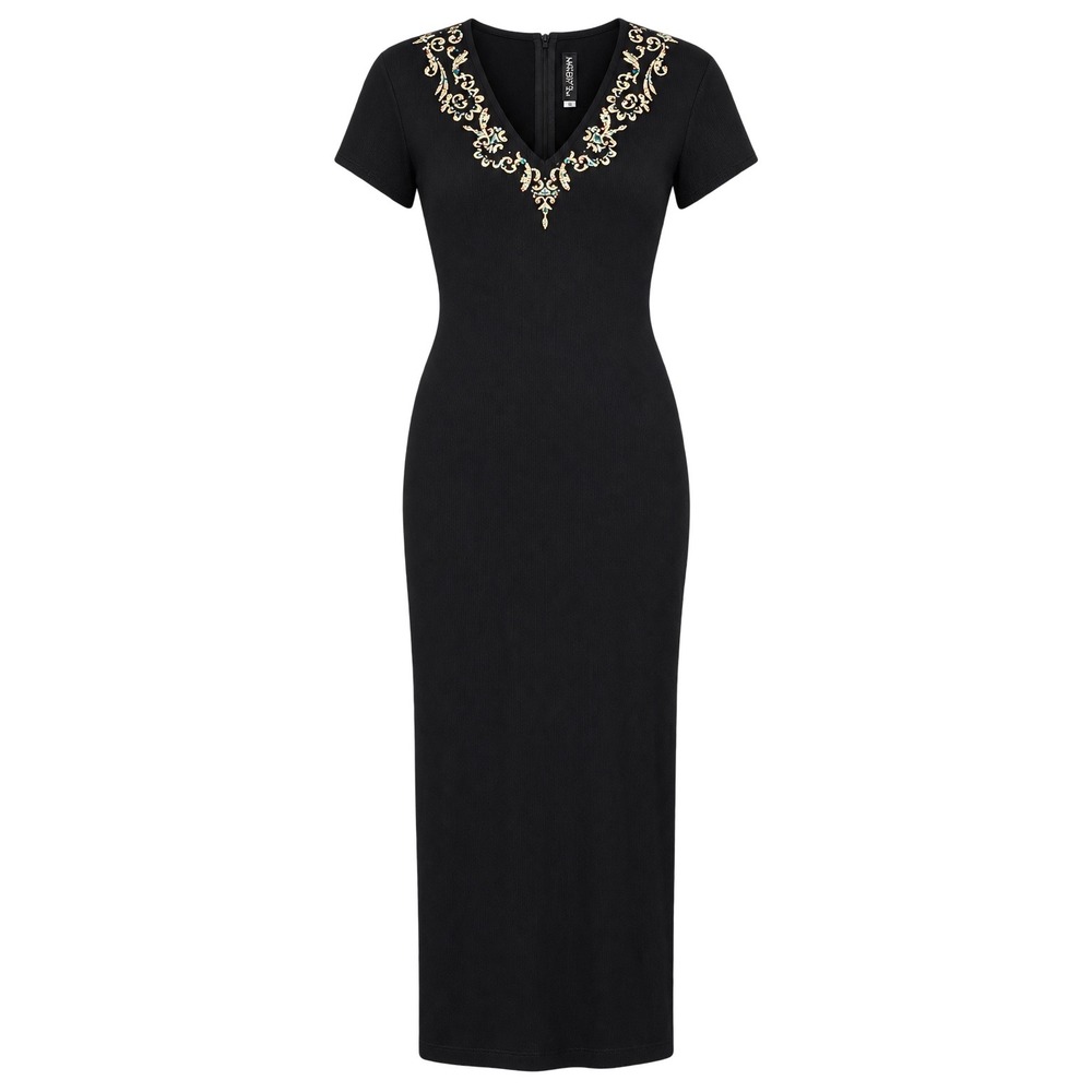VINTAGE St. John Evening Black Embellished Beaded Maxi Dress Size 6